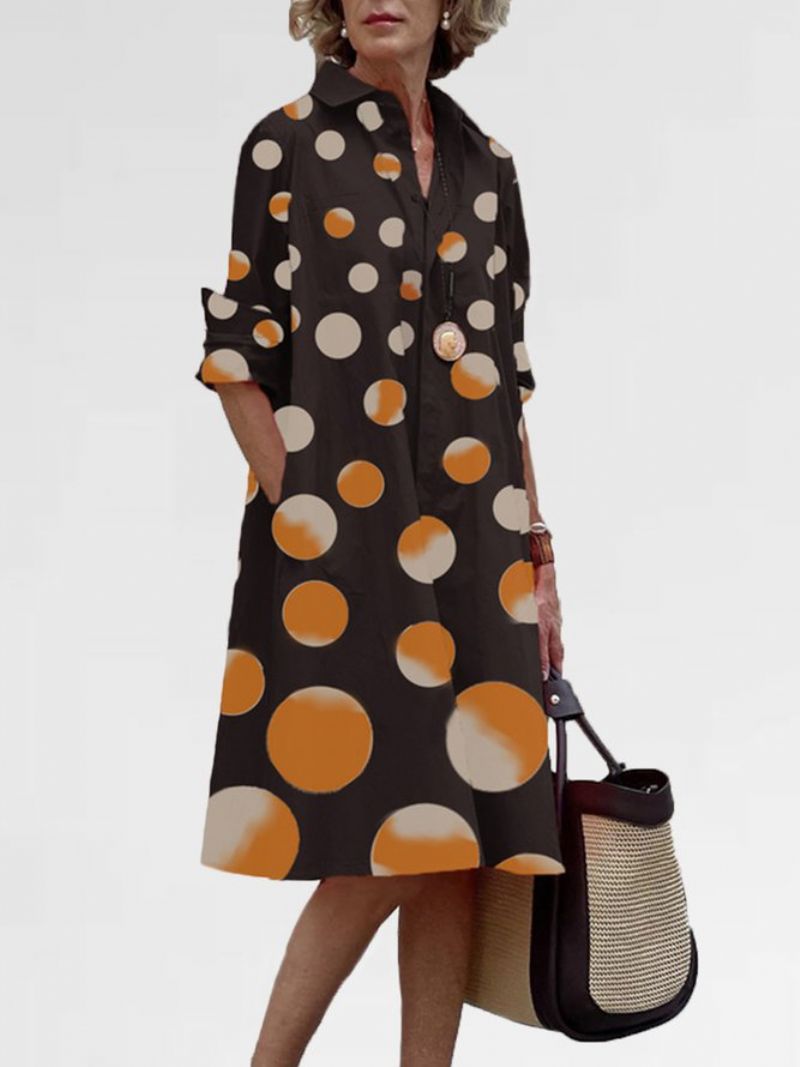 Urban Skjorte Krave Polka Dots Midi Kjole