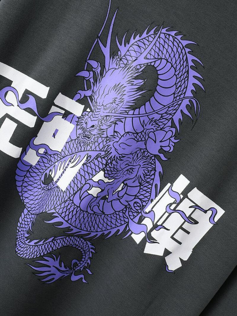 Mænds Dragon Chinese Character Back Print 100% Bomuld Hættetrøjer Med Snoretræk