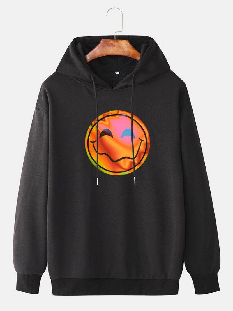 Mænds Funny Flame Smile Emojis Print Snøre Casual Pullover Hættetrøje