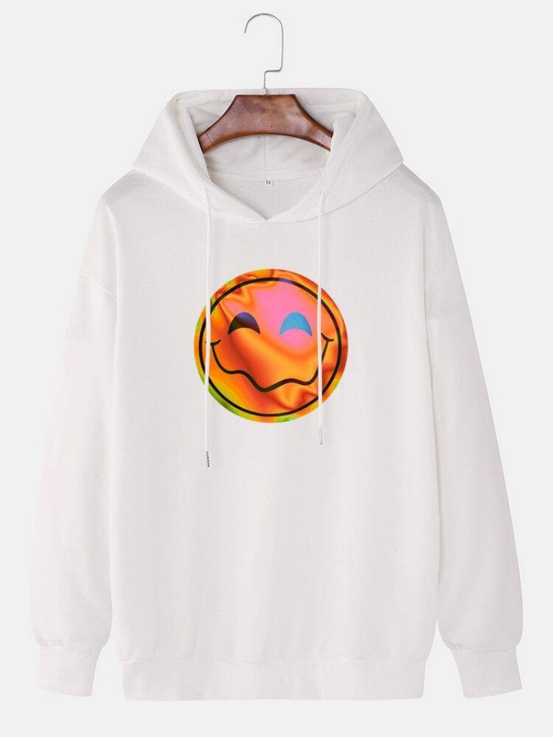 Mænds Funny Flame Smile Emojis Print Snøre Casual Pullover Hættetrøje