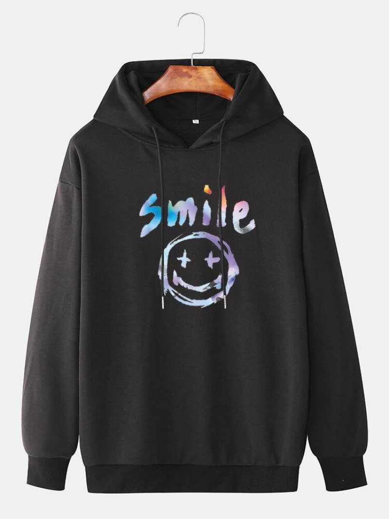 Mænds Graffiti Smil Print Snøre Casual Pullover Hættetrøje