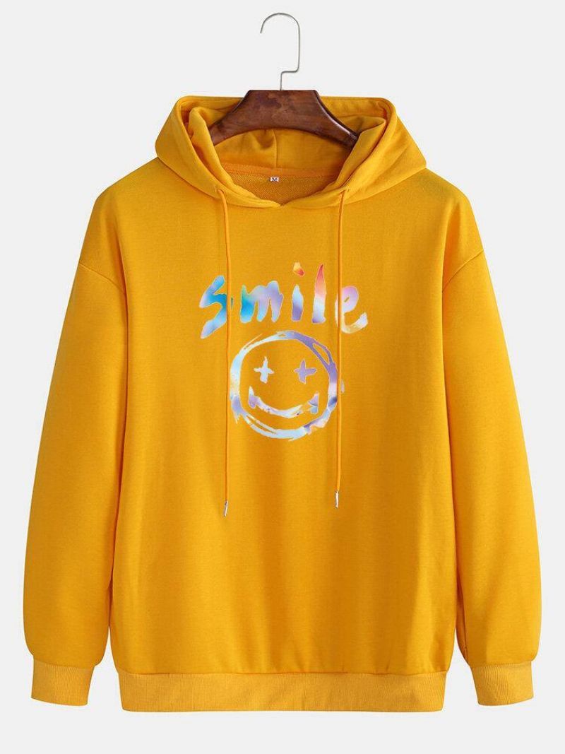 Mænds Graffiti Smil Print Snøre Casual Pullover Hættetrøje