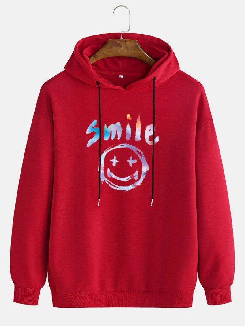 Mænds Graffiti Smil Print Snøre Casual Pullover Hættetrøje