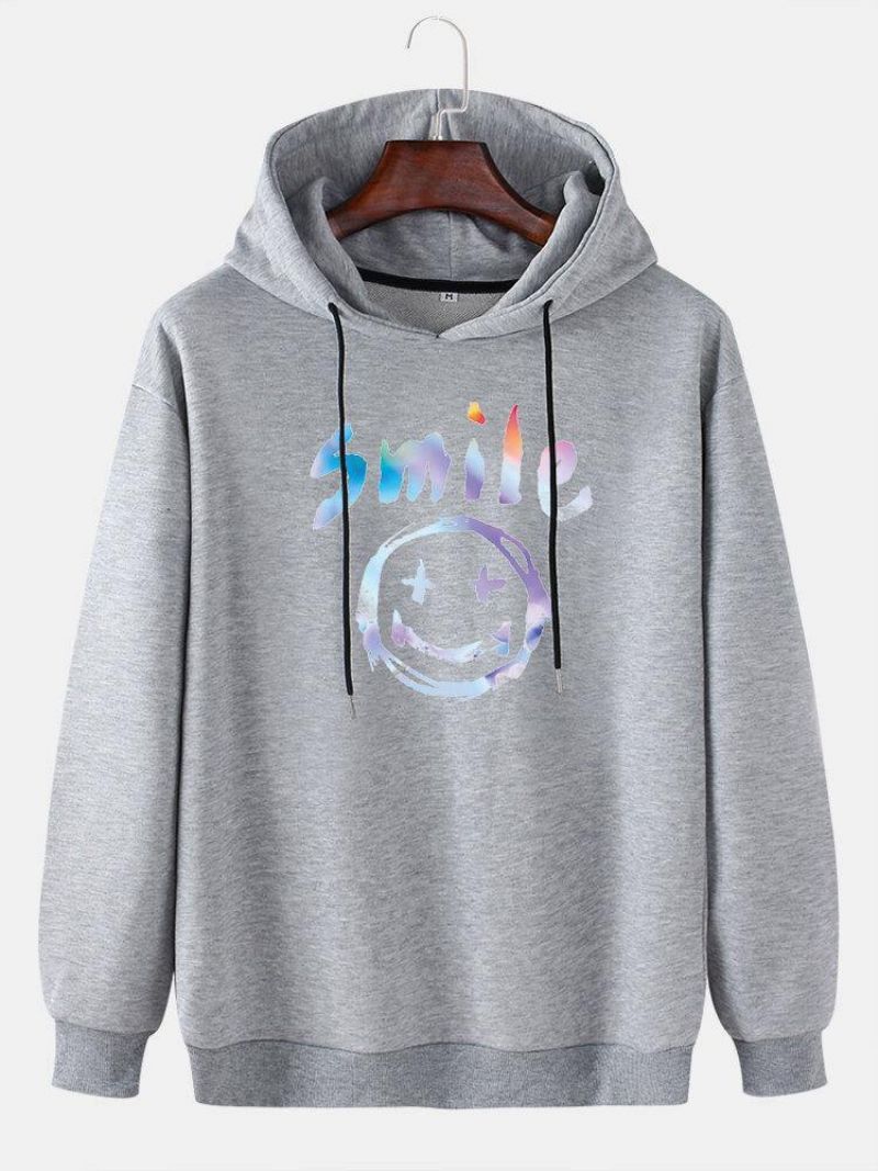 Mænds Graffiti Smil Print Snøre Casual Pullover Hættetrøje