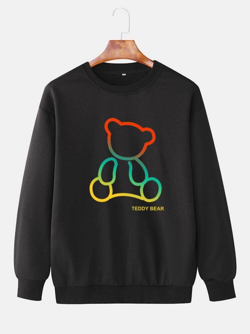 Mænds Ombre Teddy Bear Print Rundhalsede Bomuldstrøjer Sweatshirts