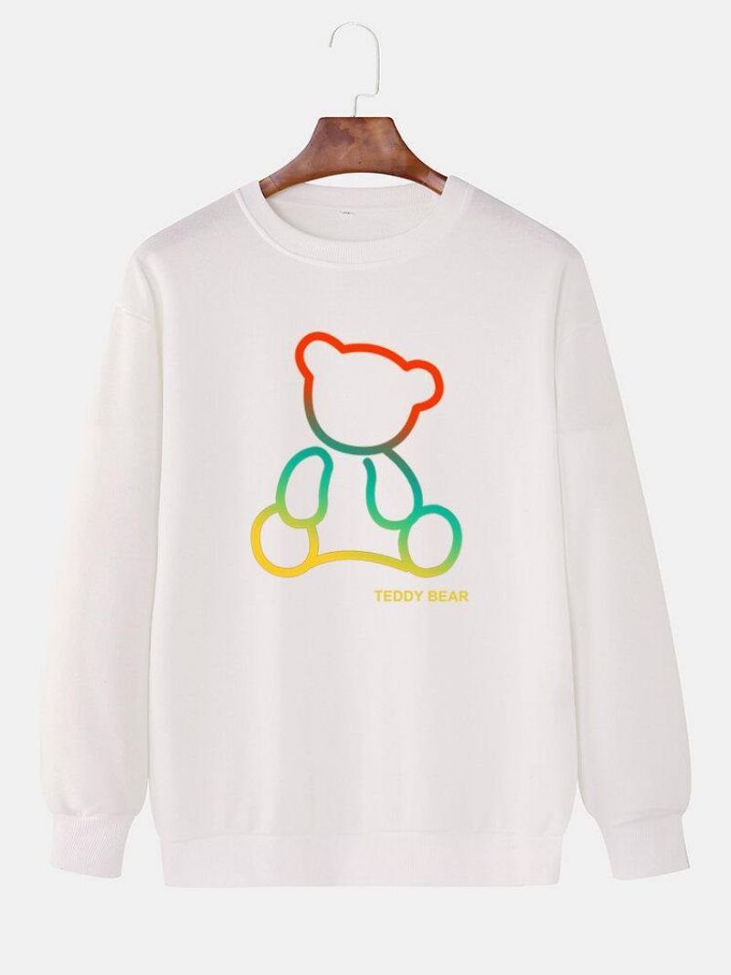 Mænds Ombre Teddy Bear Print Rundhalsede Bomuldstrøjer Sweatshirts