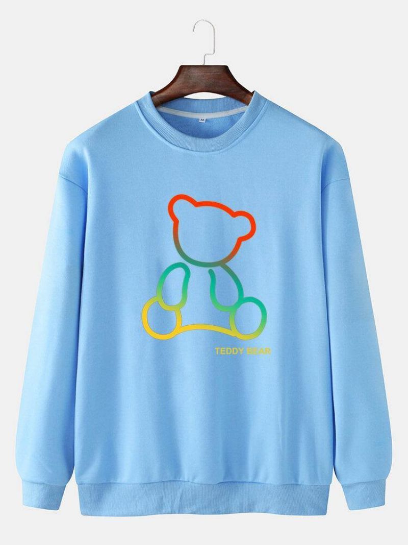 Mænds Ombre Teddy Bear Print Rundhalsede Bomuldstrøjer Sweatshirts