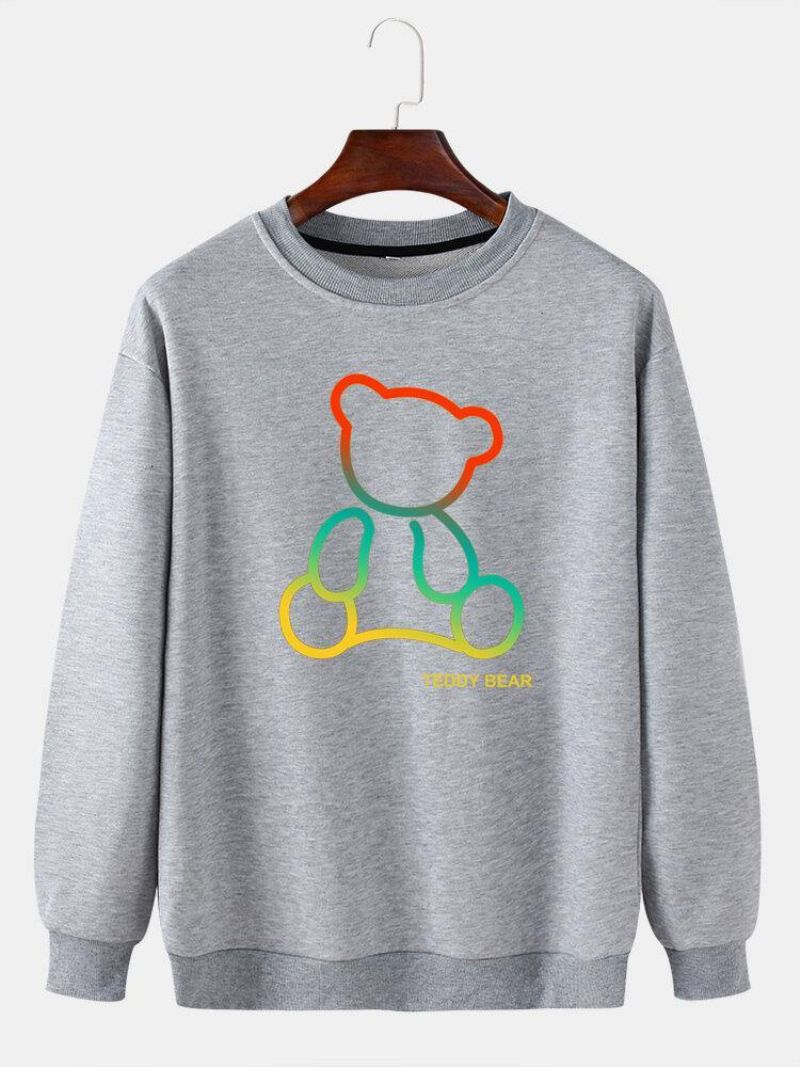 Mænds Ombre Teddy Bear Print Rundhalsede Bomuldstrøjer Sweatshirts