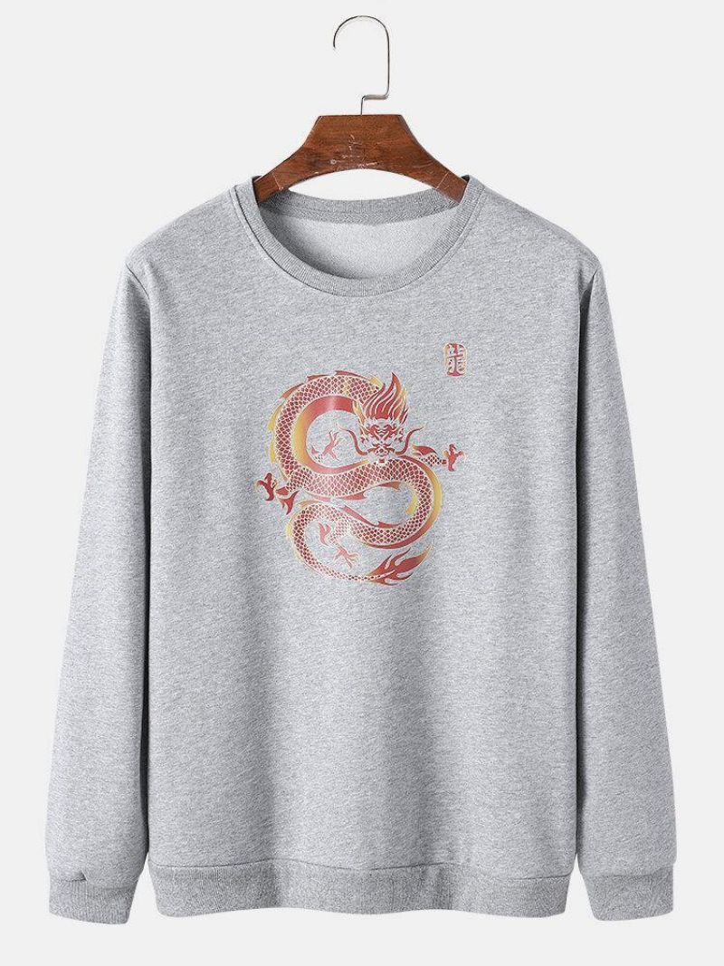 Mænds Orientalske Drage Grafisk Print Med Rund Hals Sweatshirts I Bomuld