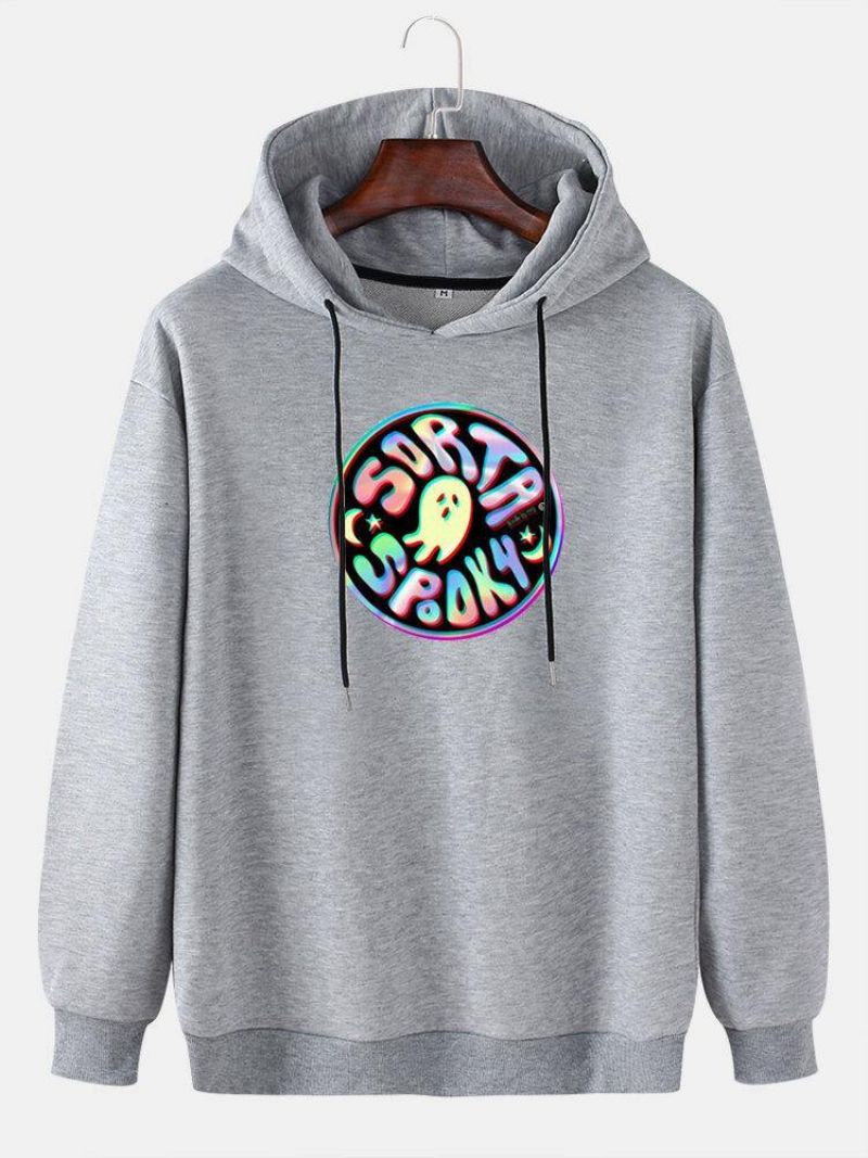 Mænds Reflekterende Ghost Print Street Style Pullover Hættetrøje Med Snøre