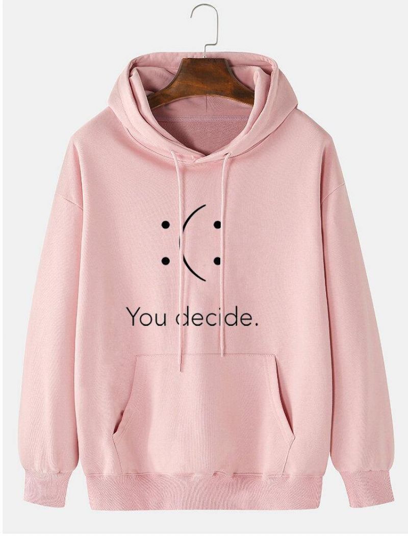 Mænds You Decide Print Smile Pattern Pocket Preppy Drop Shoulder Hættetrøjer