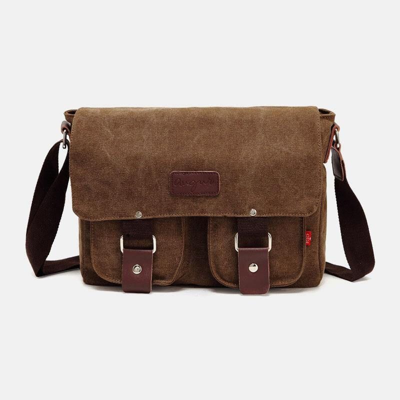 Ægte Læder Og Lærred Til Mænd Retro Rejse Udendørs Multi-Pocket Bæretaske Crossbody Taske