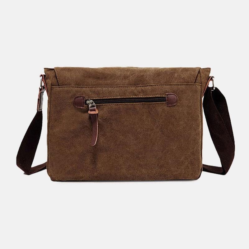 Ægte Læder Og Lærred Til Mænd Retro Rejse Udendørs Multi-Pocket Bæretaske Crossbody Taske