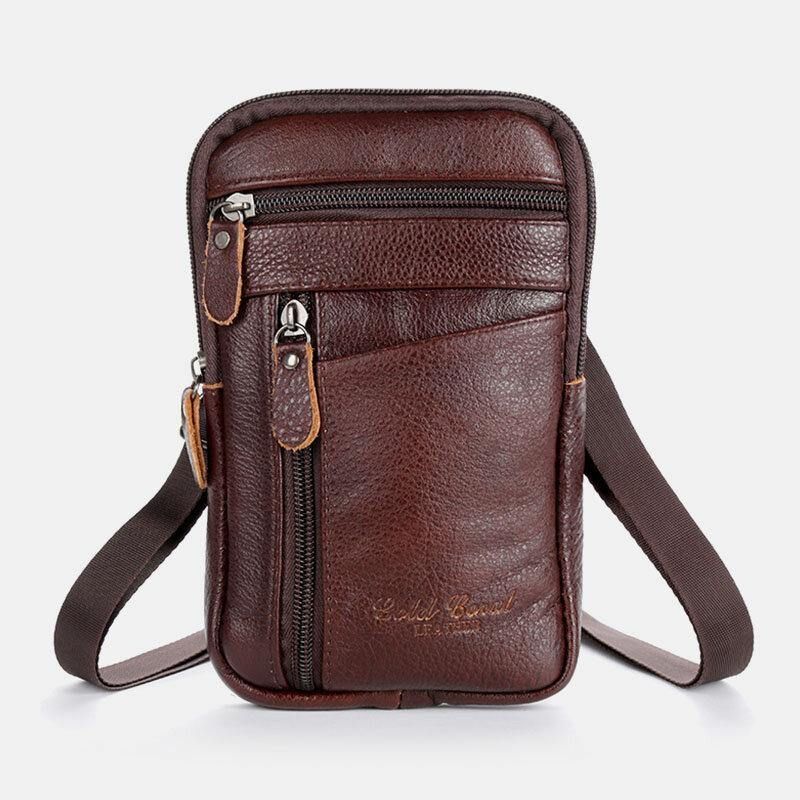 Ægte Læder Til Mænd Med Stor Kapacitet Vintage 6.5 Tommer Telefontaske Taljetaske Crossbody-Taske Skuldertaske