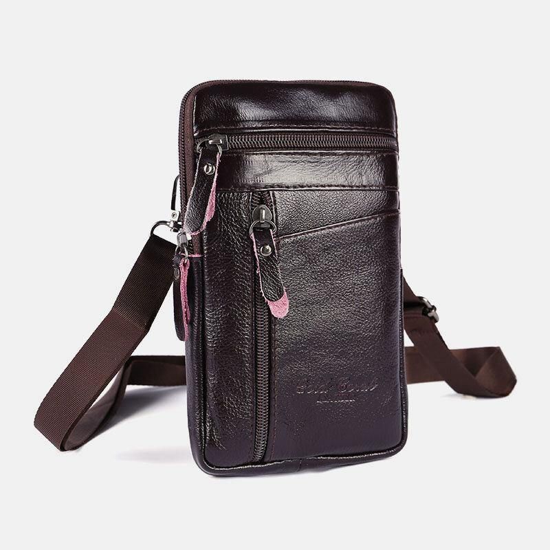 Ægte Læder Til Mænd Med Stor Kapacitet Vintage 6.5 Tommer Telefontaske Taljetaske Crossbody-Taske Skuldertaske