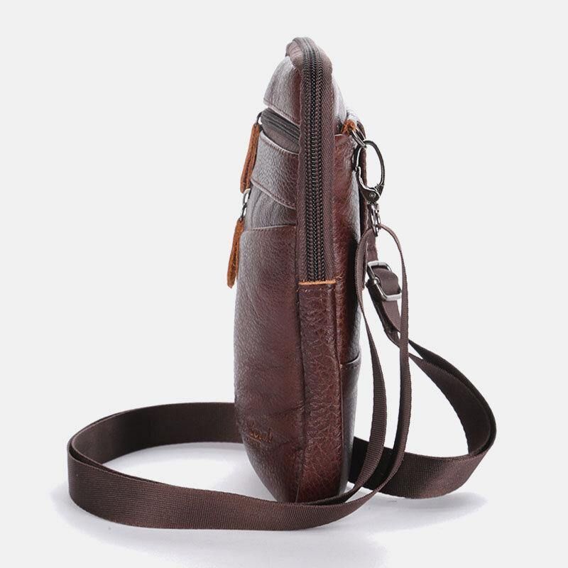 Ægte Læder Til Mænd Med Stor Kapacitet Vintage 6.5 Tommer Telefontaske Taljetaske Crossbody-Taske Skuldertaske