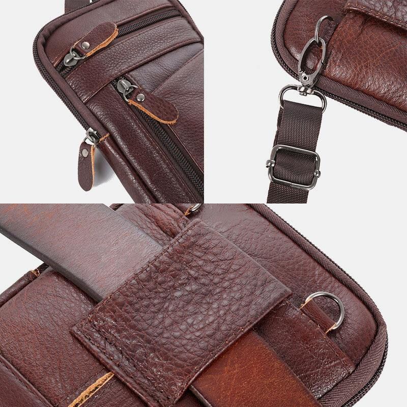 Ægte Læder Til Mænd Med Stor Kapacitet Vintage 6.5 Tommer Telefontaske Taljetaske Crossbody-Taske Skuldertaske