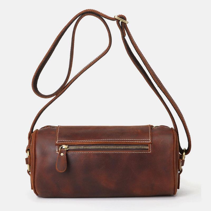 Ægte Læder Til Mænd Retro Mode Justerbar Crossbody Bag Skuldertaske