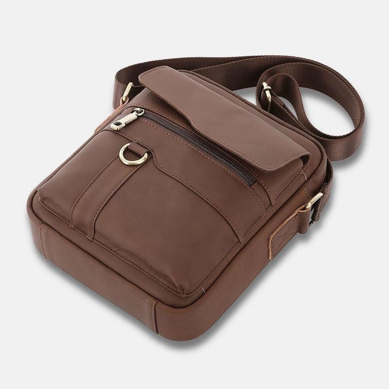 Ægte Læder Til Mænd Stor Kapacitet Vintage Afslappet 6.5 Tommer Telefontaske Crossbody-Taske Skuldertaske Messenger Briefcase