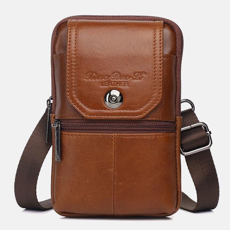 Ægte Læder Til Mænd Vintage Multi-Card Slot 6.5 Tommer Mini Telefontaske Crossbody-Taske Taljetaske Koskindstaske