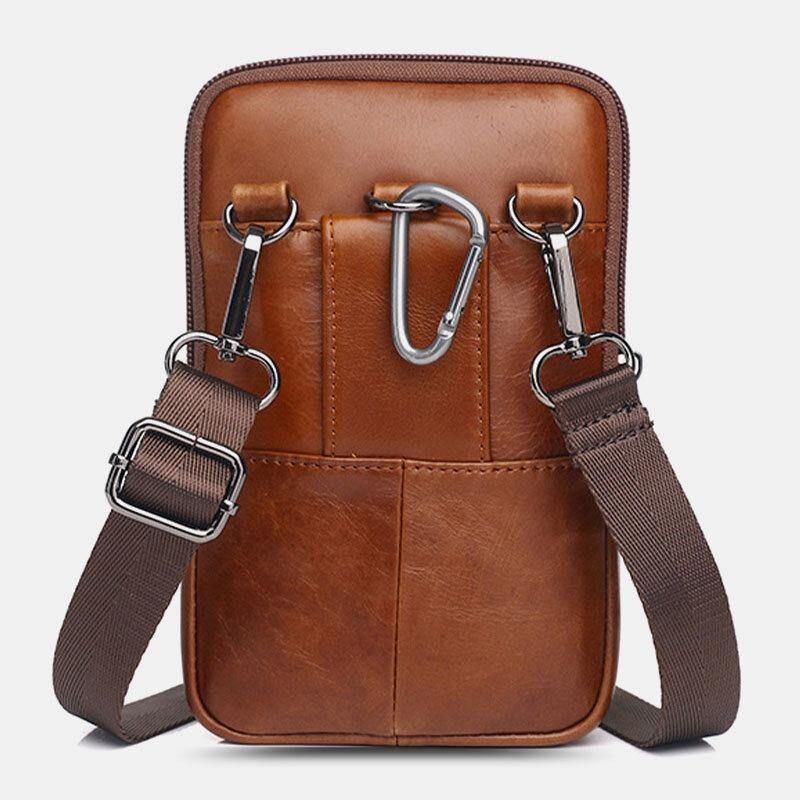 Ægte Læder Til Mænd Vintage Multi-Card Slot 6.5 Tommer Mini Telefontaske Crossbody-Taske Taljetaske Koskindstaske