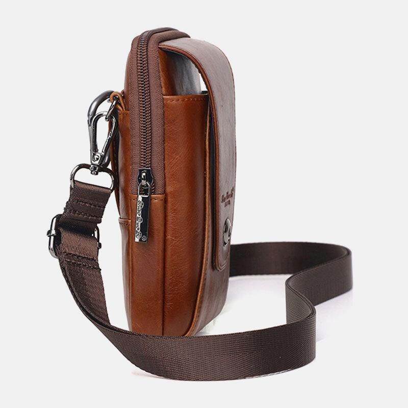 Ægte Læder Til Mænd Vintage Multi-Card Slot 6.5 Tommer Mini Telefontaske Crossbody-Taske Taljetaske Koskindstaske