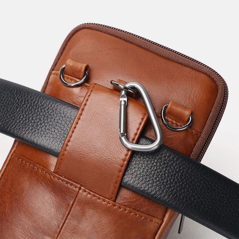 Ægte Læder Til Mænd Vintage Multi-Card Slot 6.5 Tommer Mini Telefontaske Crossbody-Taske Taljetaske Koskindstaske