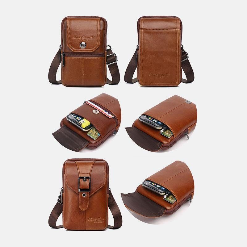 Ægte Læder Til Mænd Vintage Multi-Card Slot 6.5 Tommer Mini Telefontaske Crossbody-Taske Taljetaske Koskindstaske