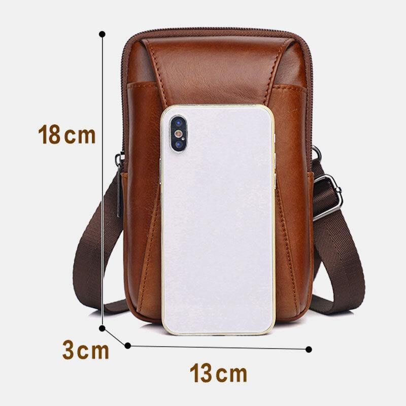 Ægte Læder Til Mænd Vintage Multi-Card Slot 6.5 Tommer Mini Telefontaske Crossbody-Taske Taljetaske Koskindstaske