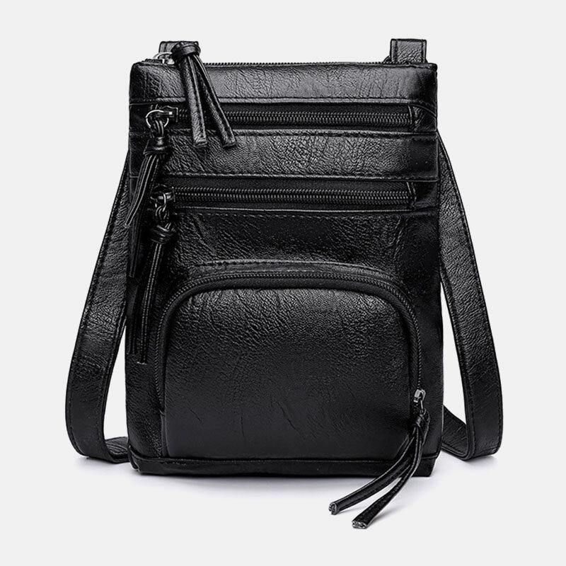 Kvinde Imiteret Læder Retro Enkel Blød Multi-Lomme 6.3 Tommer Telefontaske Skuldertaske Crossbody Taske