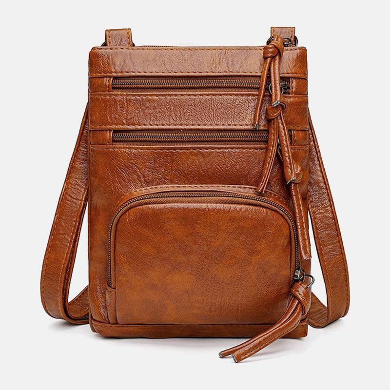 Kvinde Imiteret Læder Retro Enkel Blød Multi-Lomme 6.3 Tommer Telefontaske Skuldertaske Crossbody Taske