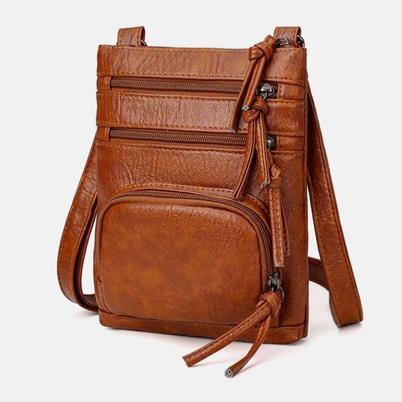 Kvinde Imiteret Læder Retro Enkel Blød Multi-Lomme 6.3 Tommer Telefontaske Skuldertaske Crossbody Taske