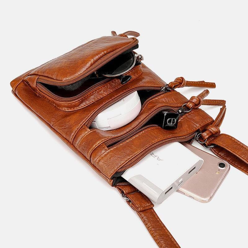 Kvinde Imiteret Læder Retro Enkel Blød Multi-Lomme 6.3 Tommer Telefontaske Skuldertaske Crossbody Taske