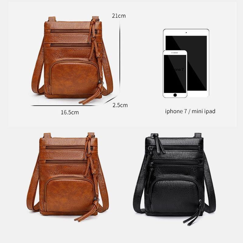 Kvinde Imiteret Læder Retro Enkel Blød Multi-Lomme 6.3 Tommer Telefontaske Skuldertaske Crossbody Taske