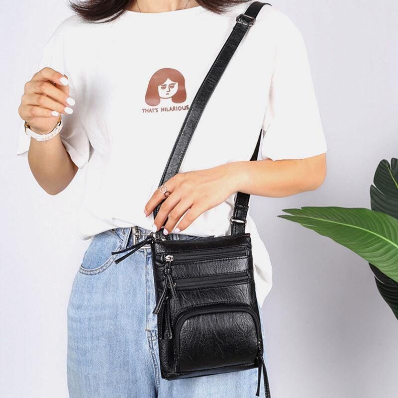 Kvinde Imiteret Læder Retro Enkel Blød Multi-Lomme 6.3 Tommer Telefontaske Skuldertaske Crossbody Taske