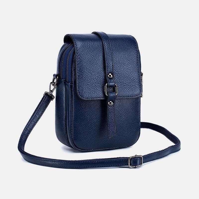 Kvinder Ægte Læder Casual Retro Multi-Layers Øretelefonhul 6.5 Tommer Telefontaske Crossbody Taske