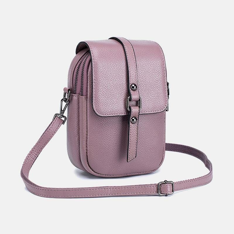 Kvinder Ægte Læder Casual Retro Multi-Layers Øretelefonhul 6.5 Tommer Telefontaske Crossbody Taske