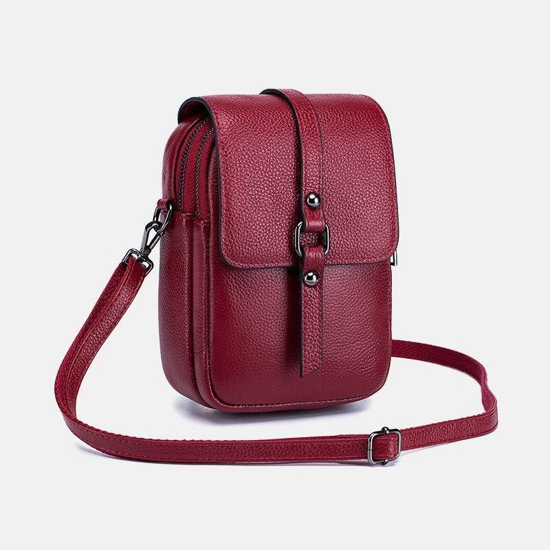 Kvinder Ægte Læder Casual Retro Multi-Layers Øretelefonhul 6.5 Tommer Telefontaske Crossbody Taske