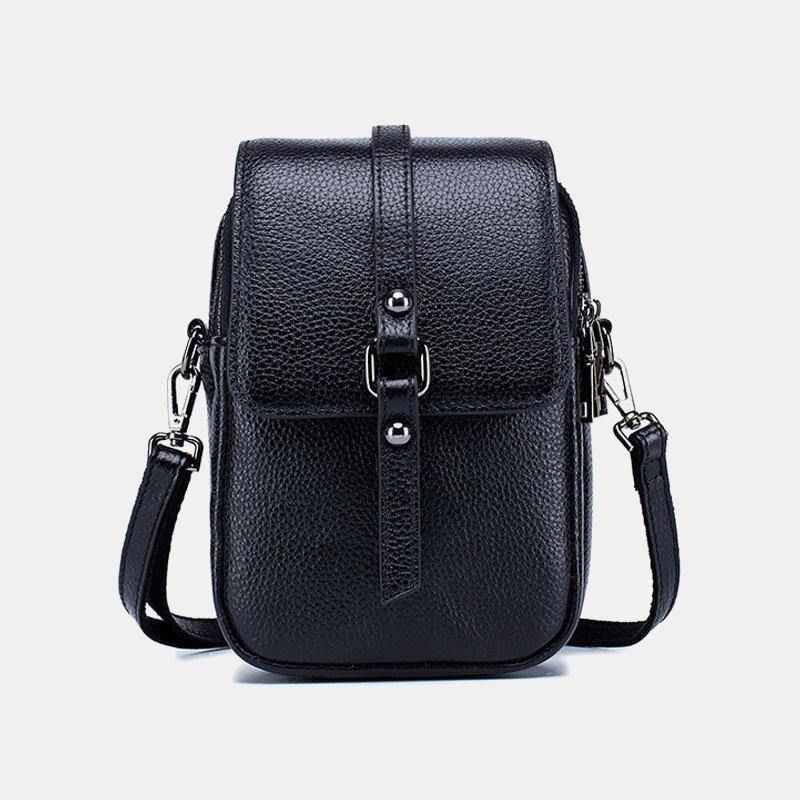 Kvinder Ægte Læder Casual Retro Multi-Layers Øretelefonhul 6.5 Tommer Telefontaske Crossbody Taske