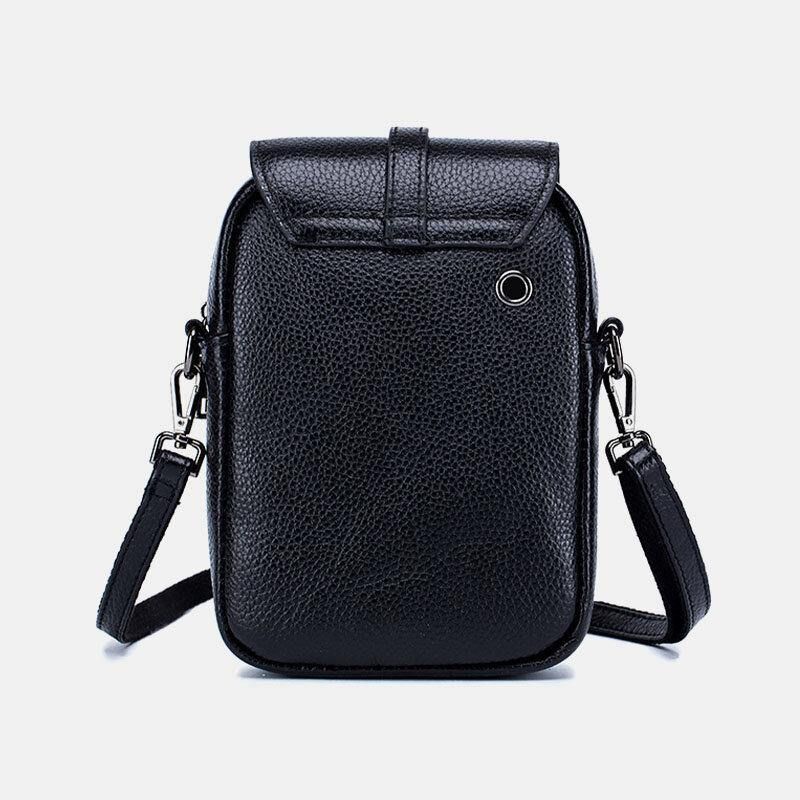 Kvinder Ægte Læder Casual Retro Multi-Layers Øretelefonhul 6.5 Tommer Telefontaske Crossbody Taske