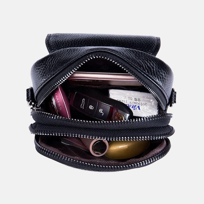 Kvinder Ægte Læder Casual Retro Multi-Layers Øretelefonhul 6.5 Tommer Telefontaske Crossbody Taske