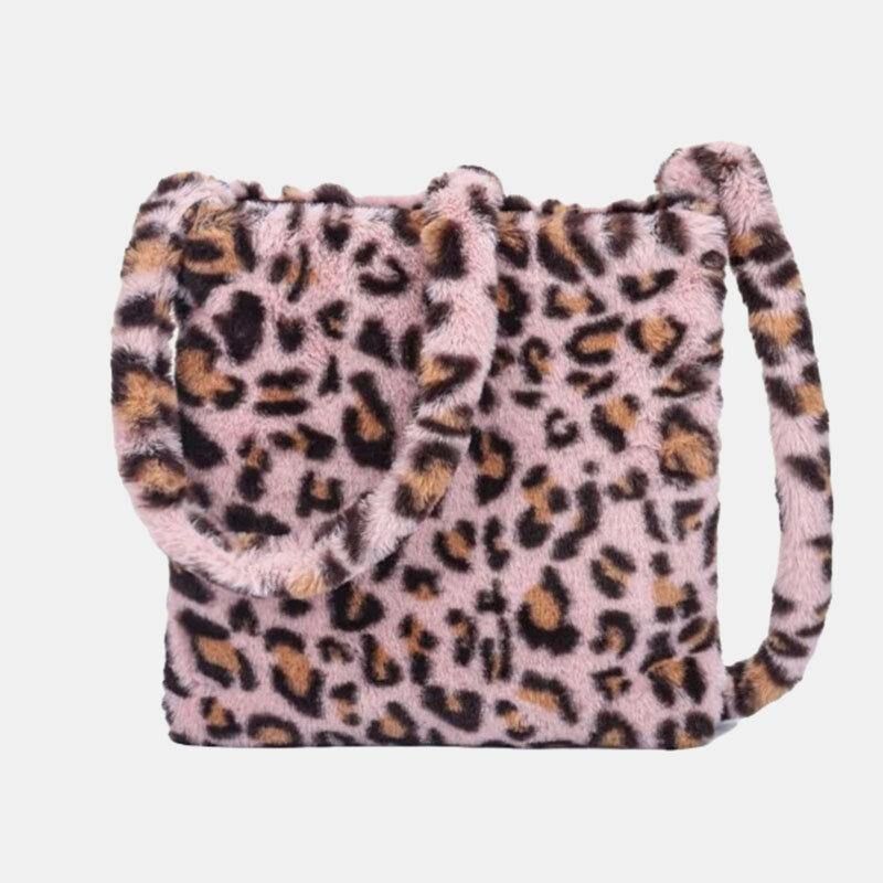 Kvinder Filt Blødt Leopard Mønster Sød Afslappet Personlighed Skuldertaske Crossbody Taske