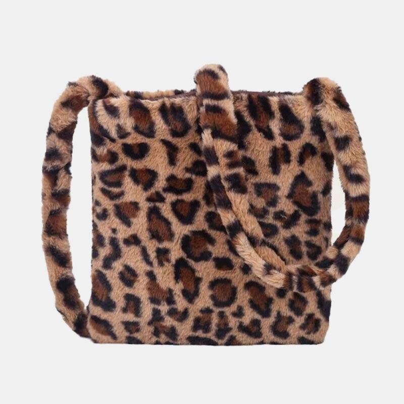 Kvinder Filt Blødt Leopard Mønster Sød Afslappet Personlighed Skuldertaske Crossbody Taske