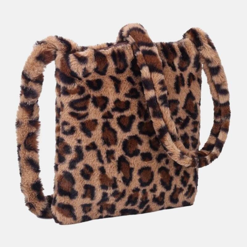 Kvinder Filt Blødt Leopard Mønster Sød Afslappet Personlighed Skuldertaske Crossbody Taske