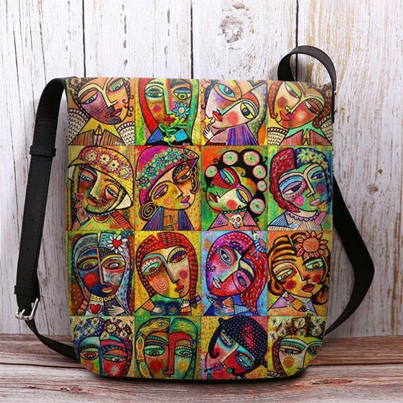 Kvinder Filt Flerfarvet Tegneseriefigur Print Crossbody Taske Skuldertaske