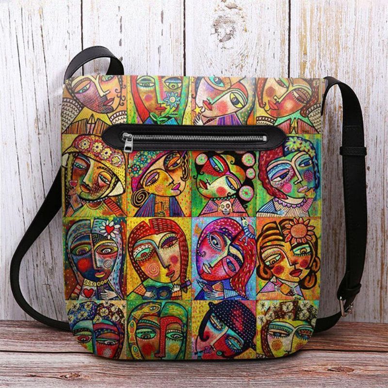 Kvinder Filt Flerfarvet Tegneseriefigur Print Crossbody Taske Skuldertaske