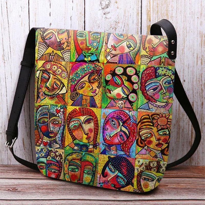 Kvinder Filt Flerfarvet Tegneseriefigur Print Crossbody Taske Skuldertaske