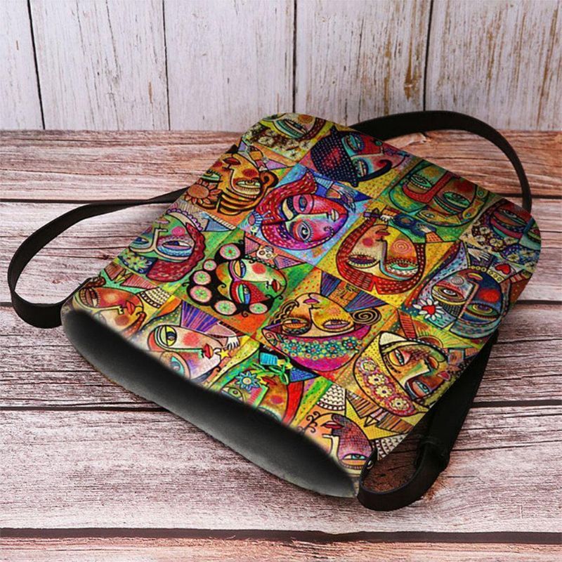 Kvinder Filt Flerfarvet Tegneseriefigur Print Crossbody Taske Skuldertaske