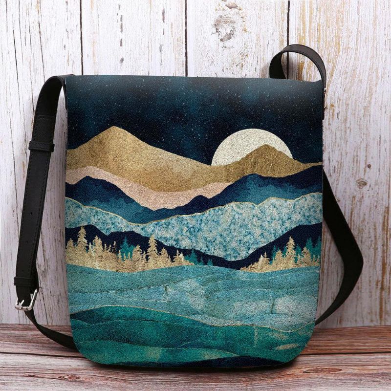 Kvinder Filt Mountain Treetop Landskab Print Bag Crossbody Bag Skuldertaske