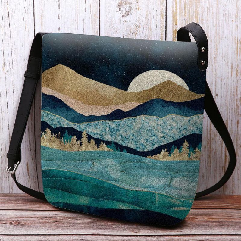 Kvinder Filt Mountain Treetop Landskab Print Bag Crossbody Bag Skuldertaske